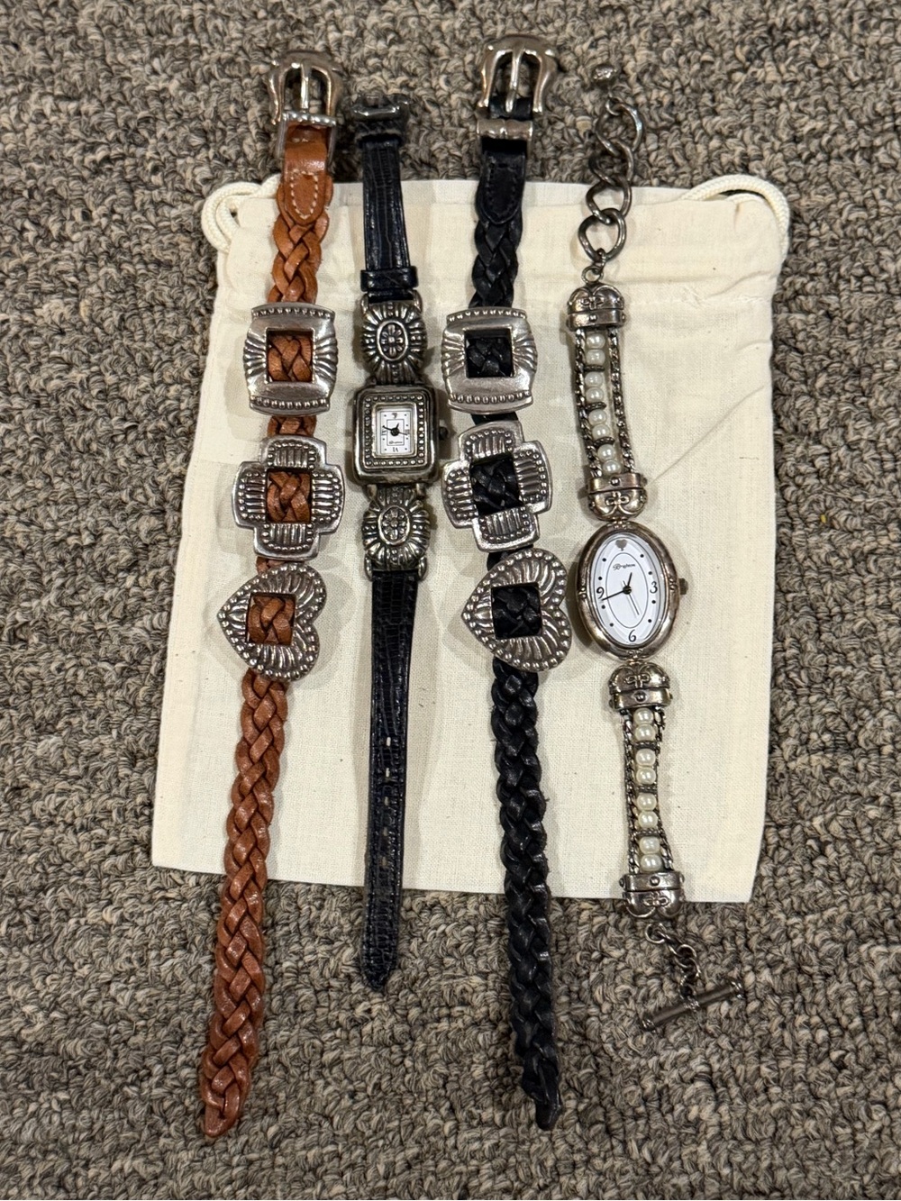 Vintage Brighton Jewelry Lot 4pc - 2 Sierra Bandit Bracelets & 2 Watches Silver
